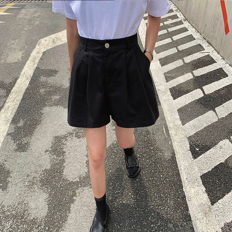 A7seven短褲女夏季韓版高腰顯瘦A字外穿白色休閑學生薄款闊腿褲子